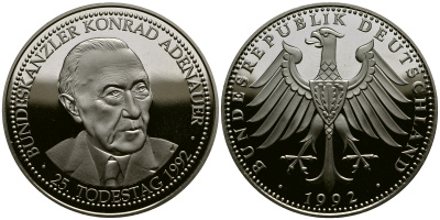 ГЕРМАНИЯ МЕДАЛЬ 1992 КОНРАД АДЭНАУЭР PROOF 1077-10-41