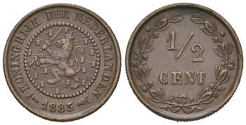Нидерланды 1/2 цента 1885 Виллем III (1849-1890) KM 109 бронза 4174-633