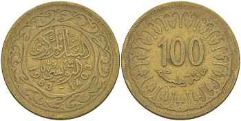Тунис 100 миллимов 1983 АН1403, республика KM 309 латунь 47-136