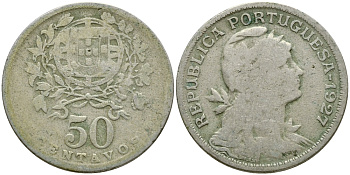 Португалия 50 сентаво 1927 KM 577 медно-никель 08-1041