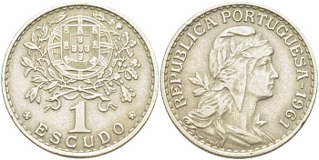 ПОРТУГАЛИЯ 1 ЭСКУДО 1961 ГОЛОВА СВОБОДЫ ВПРАВО KM 578 медно-никель 4517-435