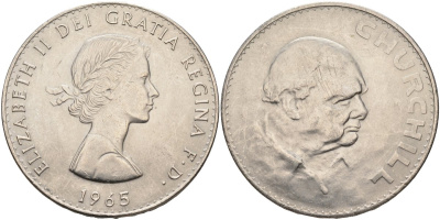 Великобритания 1 крона (5 шиллингов) 1965 Уинстон Черчилль, Елизавета II (1952-2022) KM 910, Spink 4144 медно-никель 4578-224