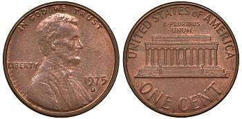 США 1 ЦЕНТ 1975 D, ЛИНКОЛЬН KM 201 медь цинк 62-657