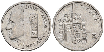 Испания 1 песета 1994 M, Хуан Карлос I (1975-2014) KM 832 алюминий 4602-1156