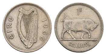 Ирландия 1 шиллинг 1966 бык KM 14a медно-никель 4182-131