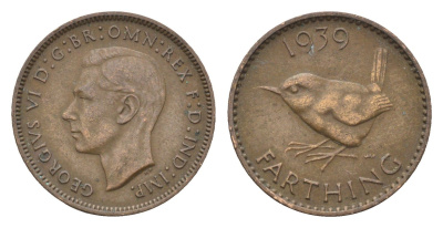 Великобритания 1 фартинг 1939 Георг VI (1936-1952) KM 843, Spink 4116 бронза 4664-329