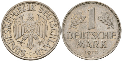 ФРГ 1 марка 1970 G KM 110, J. 385 медно-никель 4159-1116