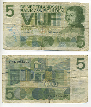Нидерланды 5 гульденов 1966 Йост ван ден Вондел Pick 90 a бумага 6293-3-2-1