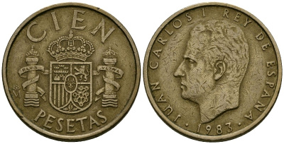 Испания 100 песет 1983 Хуан Карлос I (1975-2014) KM 826 алюминиевая бронза 4586-157