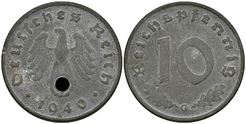 Германия 10 рейхспфеннигов 1940 G KM 101 цинк 4132-145