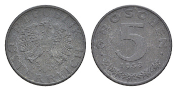 Австрия 5 грошей 1953 KM 2875 цинк 4567-226