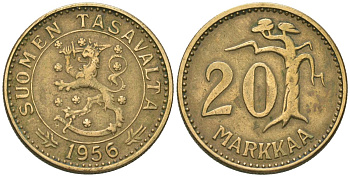 Финляндия 20 марок 1956 H KM 39 алюминиевая бронза 4586-746