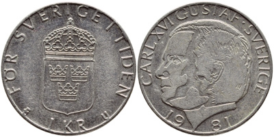 Швеция 1 крона 1981 Карл XVI Густав (1973- ) KM 852 медь плакированная медно-никелем 4397-1031