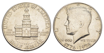 США 1/2 доллара (50 центов) 1976 200 лет независимости, Джон Кеннеди KM 205 медь плакированная медно-никелем aUNC 4545-525