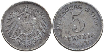 ГЕРМАНИЯ 5 ПФЕННИГОВ 1922 D KM 19, J. 297, Weege 5 железо 206-756