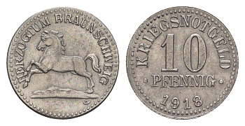 Брауншвейг 10 пфеннигов 1918 Funck 56.2A, Men05 3454.3, Men18 4388.3 железо 4636-937