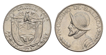 Панама 1/10 бальбоа (10 сентесимо) 1973 KM 10 медь плакированная медно-никелем UNC 4644-147