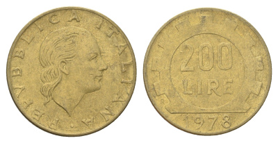 Италия 200 лир 1978 R, шестерня KM 105 алюминиевая бронза 4704-836