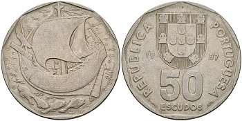 Португалия 50 эскудо 1987 KM 636 медно-никель 4162-245