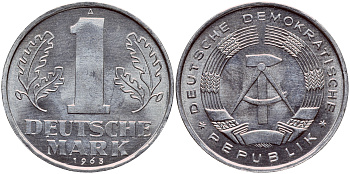 ГДР 1 МАРКА 1963 А KM 13 алюминий UNC 1523-123