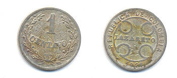 Колумбия 1 сентаво 1921 государственный лепрозорий KM L9 медно-никель 53-569