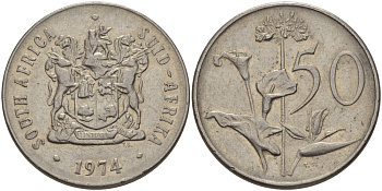 ЮАР 50 центов 1974 Зантедеския Эллиота (калла), герб KM 87 никель 32-1131
