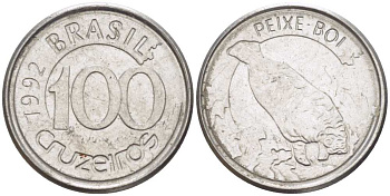 БРАЗИЛИЯ 100 КРУЗЕЙРО 1992 РЕФОРМА 1990-1993, ЛАМАНТИН KM 623 нержавеющая сталь 4387-1129