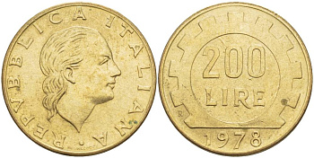 Италия 200 лир 1978 R, шестерня KM 105 алюминиевая бронза 4551-453