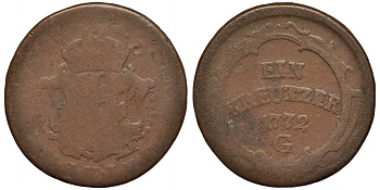 БУРГАУ, АВСТРИЯ 1 КРЕЙЦЕР 1772 G, МАРИЯ ТЕРЕЗА (1740-1780) KM 8 медь 4556-136