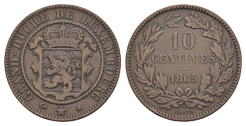Люксембург 10 сантимов 1865 A, Виллем III (1849-1890) KM 23 бронза 4653-636