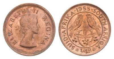 ЮАР 1/4 пенни (фартинг) 1955 Елизавета II (1952-2022) KM 44 бронза UNC 4596-232