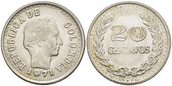 КОЛУМБИЯ 20 СЕНТАВО 1971 KM 245 сталь плакированная никелем 217-515
