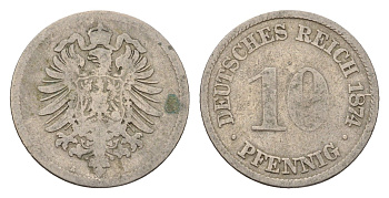 Германия 10 пфеннигов 1874 A, Вильгельм I (1871-1888) KM 4, J. 4 медно-никель 4636-435