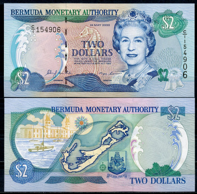 Бермудские острова 2 доллара 2000 Елизавета II (1952-2022), парусные лодки, Гамильтон Pick 50 a  бумага  UNC (пресс) 7199-11-3