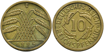 Германия 10 рейхспфеннигов 1925 E KM 40 алюминиевая бронза 4171-337