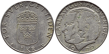 Швеция 1 крона 1978 Карл XVI Густав (1973- ) KM 852 медь плакированная медно-никелем 56-533