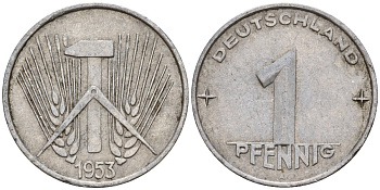 ГДР 1 пфенниг 1953 A KM 5 алюминий 201-332
