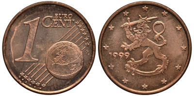 Финляндия 1 евроцент 1999 KM 98 сталь плакированная медью XF-UNC 4181-161