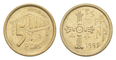 Испания 5 песет 1995 Астурия KM 946 алюминиевая бронза UNC 4623-1218
