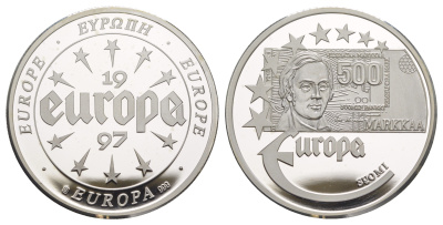 Финляндия серия медалей "Европа" 1997 диаметр 40 мм, вес 20 гр серебро PROOF 11-323-45