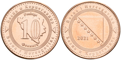 Босния и Герцеговина 10 фенигов 2021 KM 115 сталь плакированная медью UNC 4602-1017