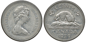 КАНАДА 5 ЦЕНТОВ 1979 БОБЕР KM 60.2 никель 72-1226
