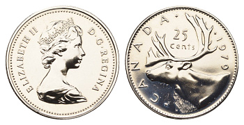 Канада 25 центов 1979 Елизавета II (1952-2022), олень KM 74 никель PROOF-LIKE (BU) 413-4224