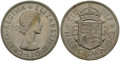 Великобритания 1/2 кроны 1962 Елизавета II (1952-2022) KM 907, Spink 4145 медно-никель 4125-611
