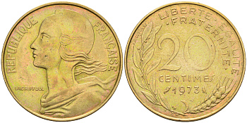 Франция 20 сантимов 1973 тип Марианна KM 930 медь алюминий никель 4116-525