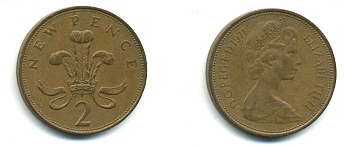 Великобритания 2 пенса 1971 Елизавета II (1952-2022) KM 916, Spink 4235 (C1) бронза 37-1237