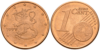 Финляндия 1 евроцент 1999  KM 98 сталь плакированная медью  UNC  4189-216