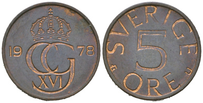 Швеция 5 эре 1978 Карл XVI Густав (1973- ) KM 849 медь-олово-цинк 4668-1223