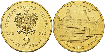 Польша 2 злотых 2008 серия города Польши, Казимеж-Дольны KM 641 латунь UNC M12-20