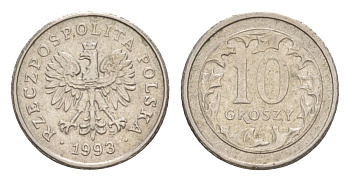 Польша 10 грошей 1993 Y 279 медно-никель 4625-728